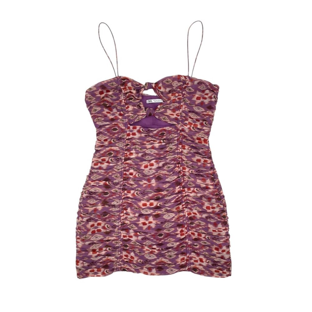 Zara Multicolor Purple Ruched Cutout Metallic Mini Dress Womens Size Small Party - Picture 2 of 7
